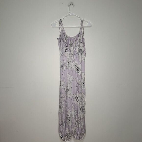 Victoria's Secret Womens Small One Piece Jumpsuit Purple Floral Satin Tie Straps - Picture 7 of 10